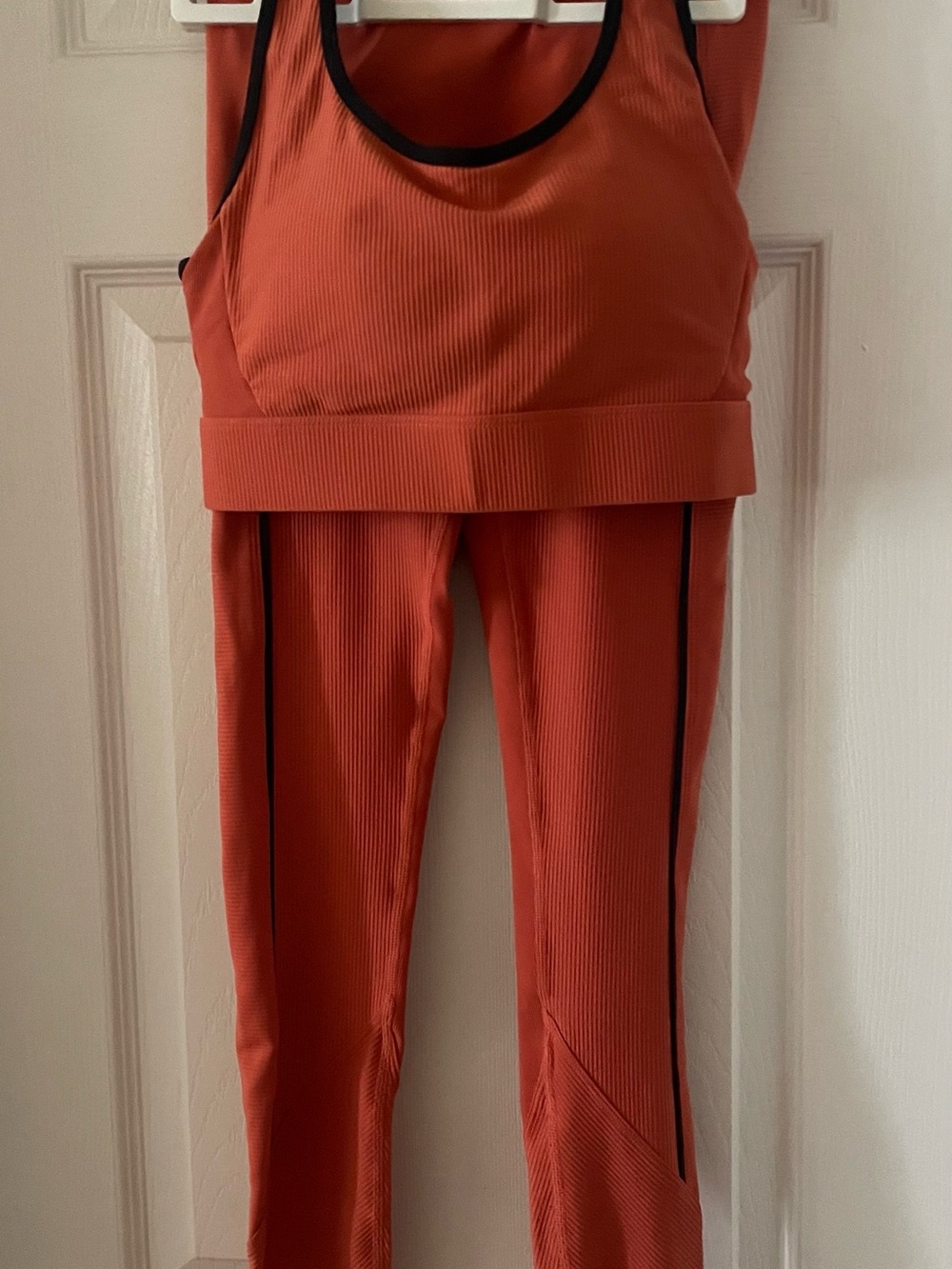 ZYIA Ribbed Rust Leggings with Black Piping - Women